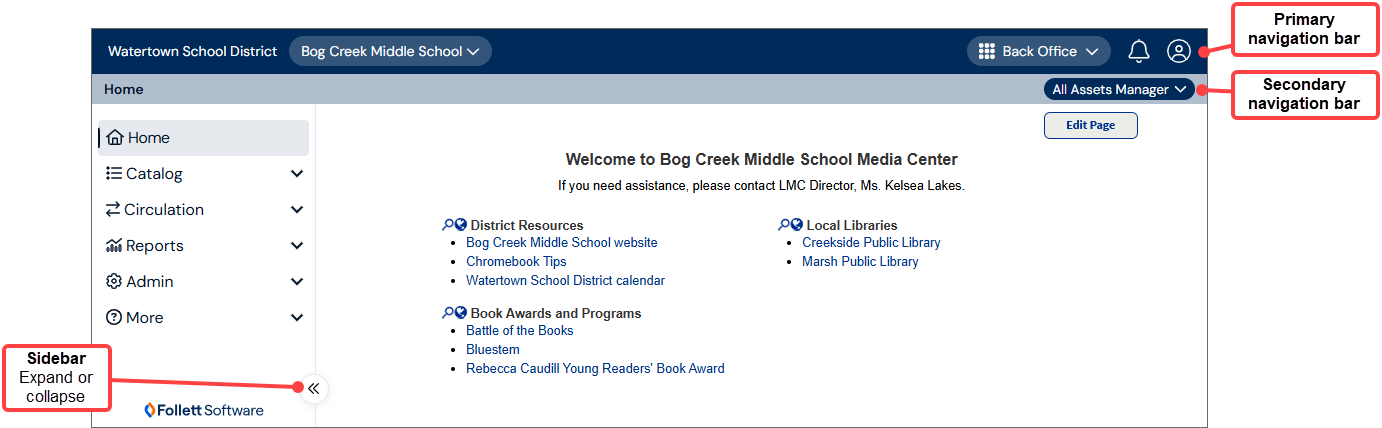 Destiny Home page with callouts.