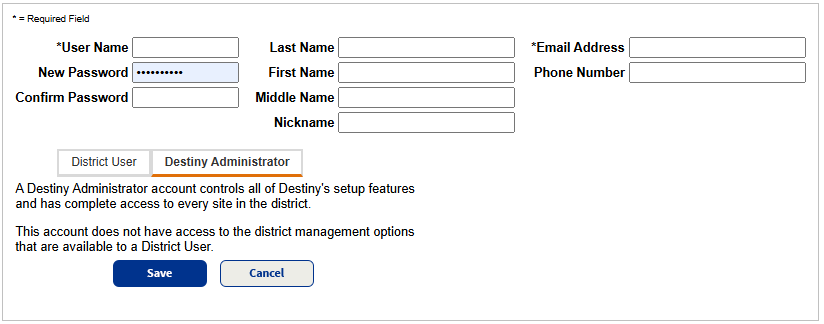 Add a Destiny Administrator page.