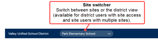 Site switcher drop-down.