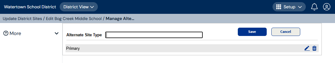 Alternate Site Type page