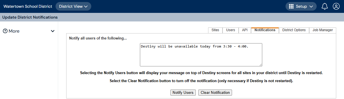 Notifications sub-tab