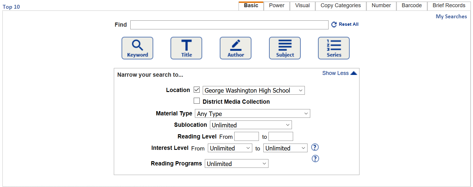 Library Search page.