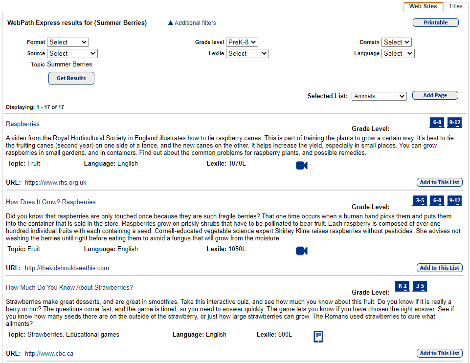 WebPath Express search results for summer berries.