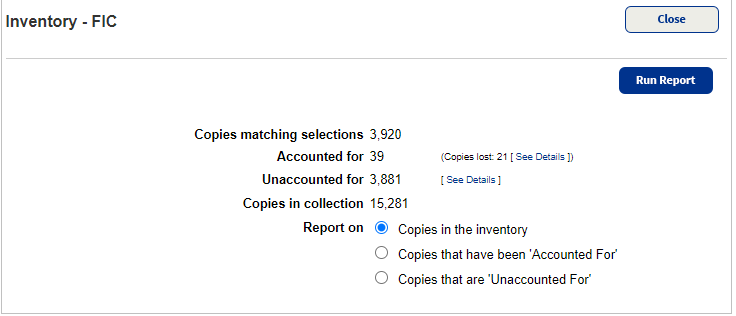 Progress Details for an in-progress inventory.