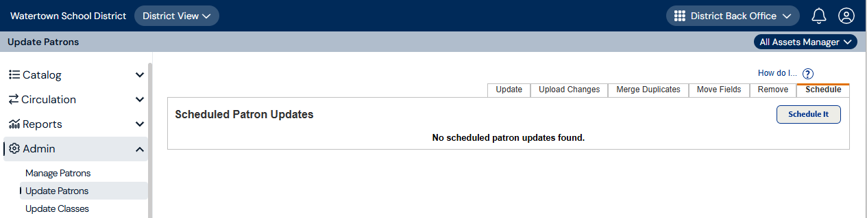 District Update Patrons page Schedule sub-tab