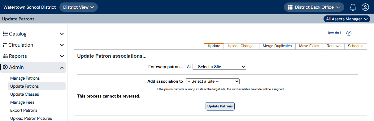 Update Patron page Update sub-tab at district.