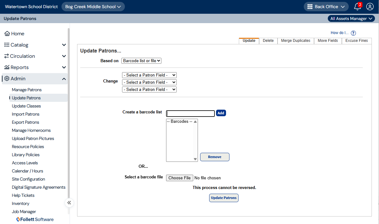 Update Patrons page Update Sub-menu based on Barcode list or file