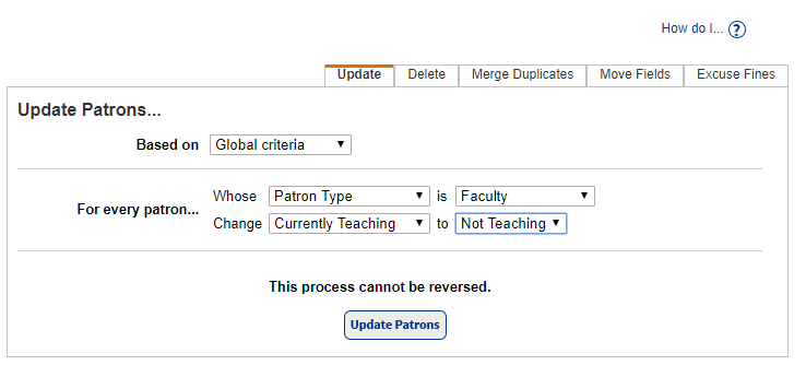 Update Patrons page Update sub-tab based on global criteria