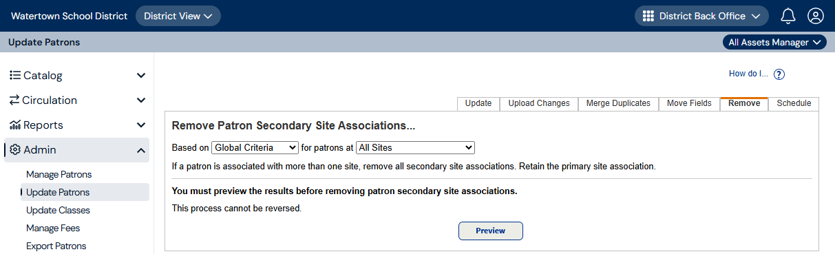 District Update Patrons page Remove sub-tab