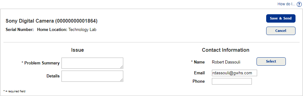 Create Help Ticket page.