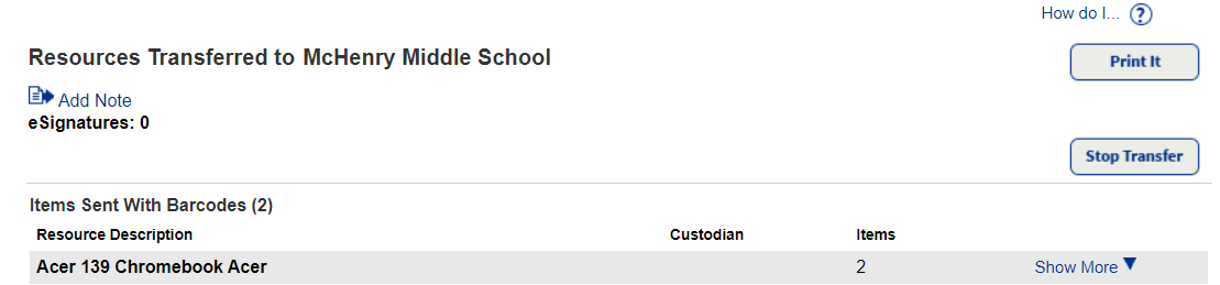 View Transfer page with option to stop a transfer.