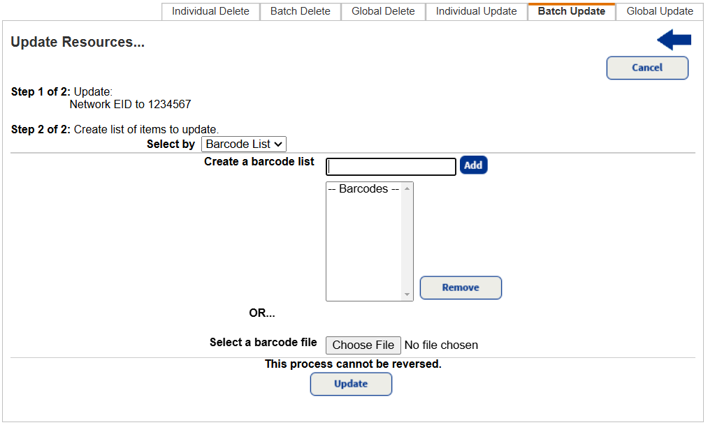 Update Resources, Batch Update, Step 2 of 2.