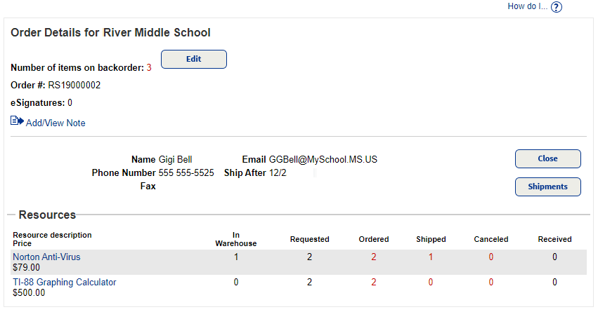 Order Details with backordered items