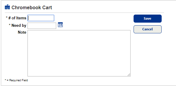New Request page showing available fields.
