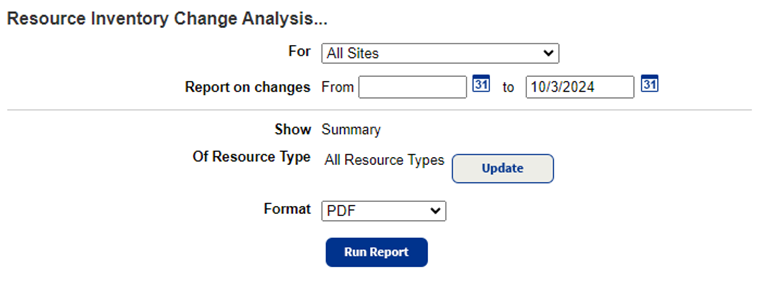 Resource Inventory Change Analysis report. 