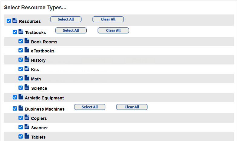 Select Resource Types page.